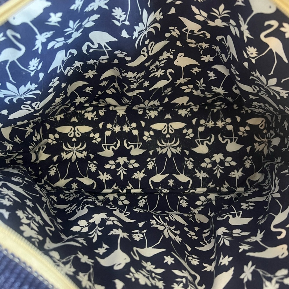 Vera Bradley Navy and Cream Floral-Embroidered Straw Tote with Tan Handles - Picture 5 of 12